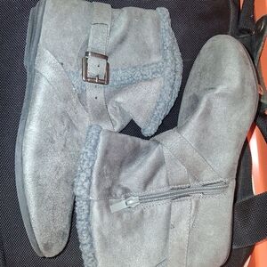 Gray Suede Ankle Boots with Buckle